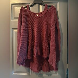 Free People Moonshine Sweater Cold Shoulder Waffle Knit Oversized Small